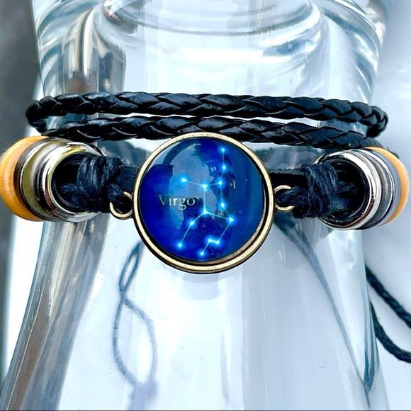 New Genuine Leather Virgo Constellation Birthday Zodiac Sign Bracelet - Picture 1 of 6